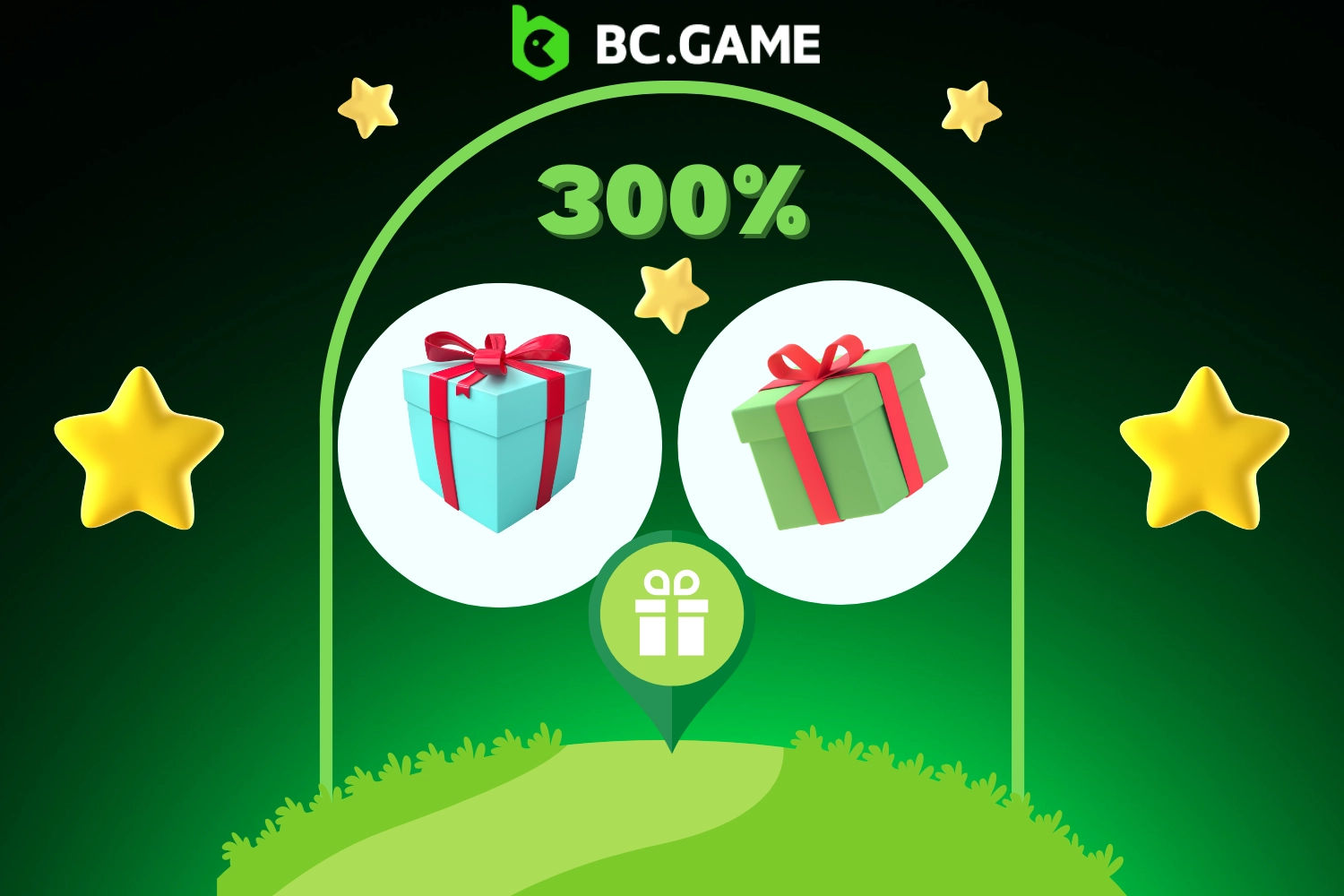 300% Welcome Bonus with gift-themed design